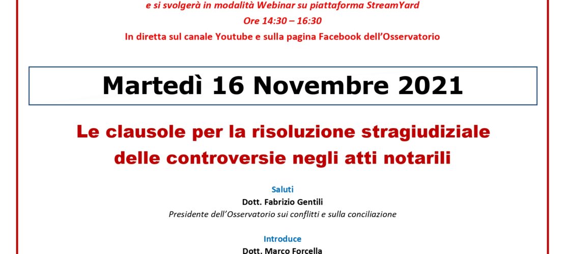 QUARTA OFFICINA DELLA CONCILIAZIONE 2021