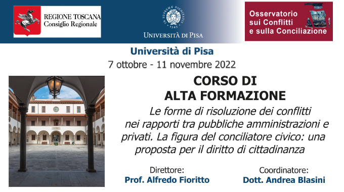 Corso di Alta Formazione – Le forme di risoluzione dei conflitti nei rapporti tra pubbliche amministrazioni e privati.