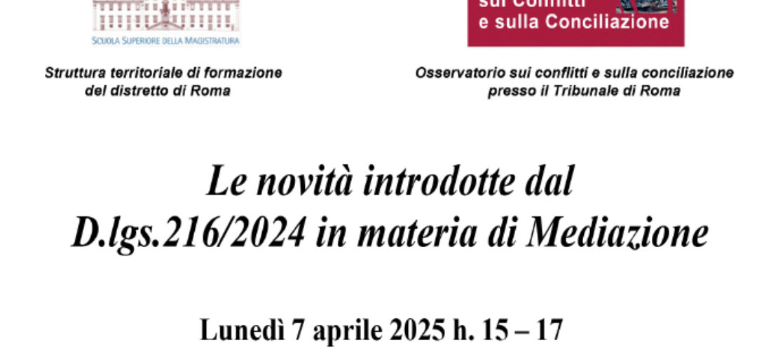 La 1a Officina della Conciliazione del 2025 il 7 aprile